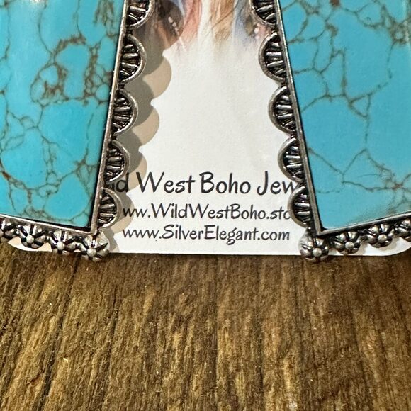 Boho Turquoise Elegance: Crystal-Studded Rectangle Earrings, Gift Box - Picture 10 of 11